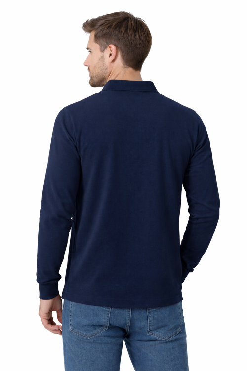 Koszulka polo męska z długim rekawem granatowa widok z tyłu.png