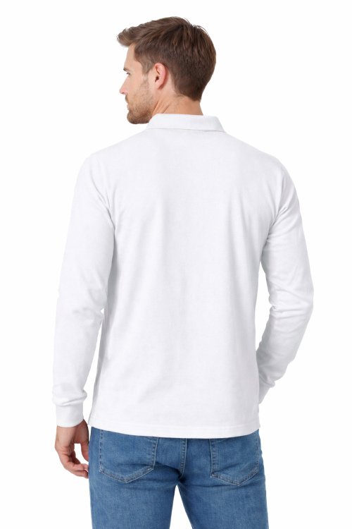 Koszulka polo męska z długim rekawem biała widok z tyłu.png