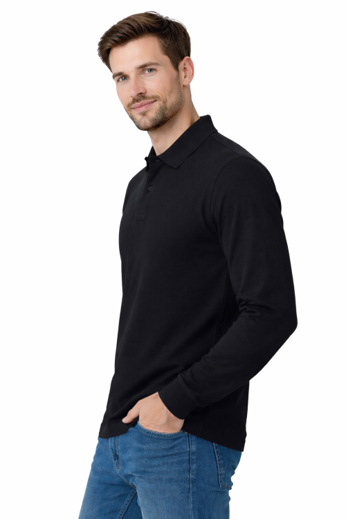 Koszulka polo męska z długim rekawem czarna widok z boku.png