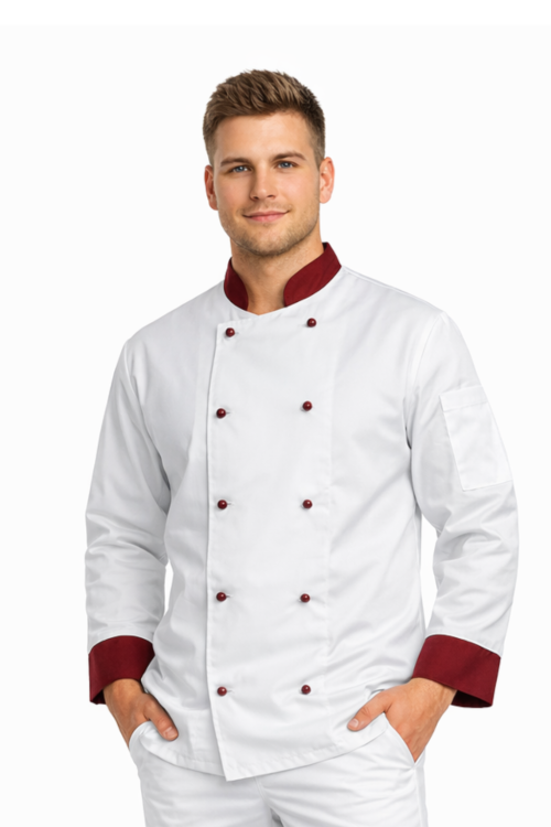 Bluza kucharska męska z bordowymi wstawkami