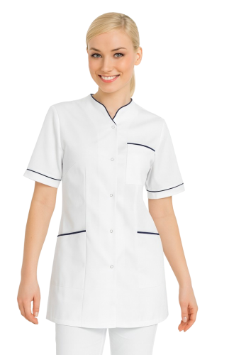Żakiet medyczny damski biały z granatową lamówką
