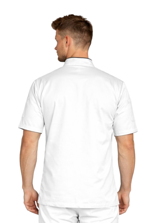 Kitel gastronomiczny biały  z czarną lamówką