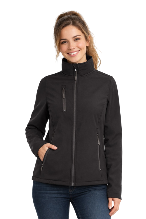 Kurtka damska softshell z kieszeniami zapinanan na zamek kolor czarny.png