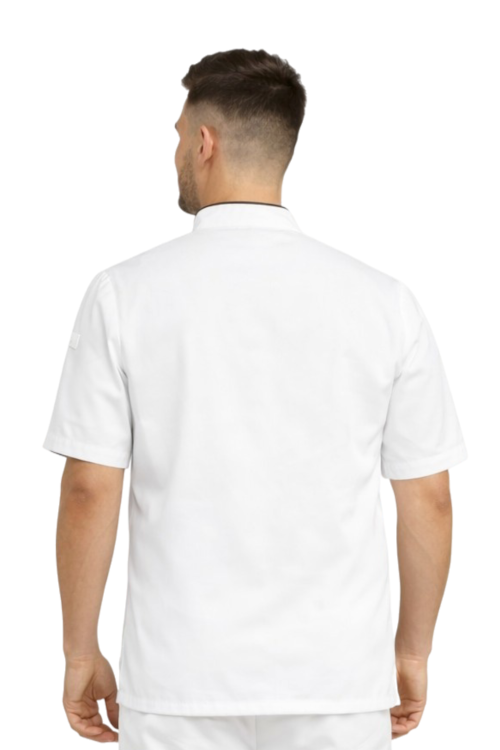 Bluza kucharska biała z czarną lamówką,krótki rękaw