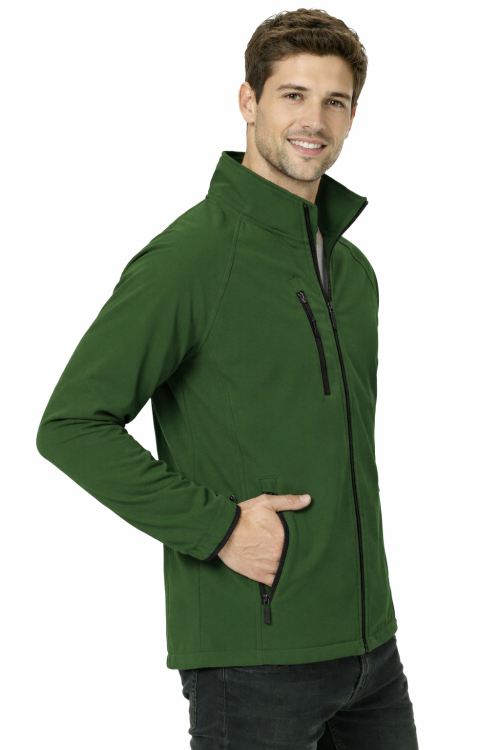 Kurtka męska softshell z kieszeniami zapinana na zamek kolor zielony widok z boku.png