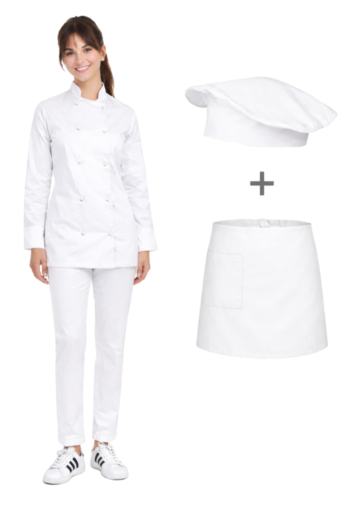 Zestaw kucharski damski, uniform kucharski kompletny,biała  zapaska