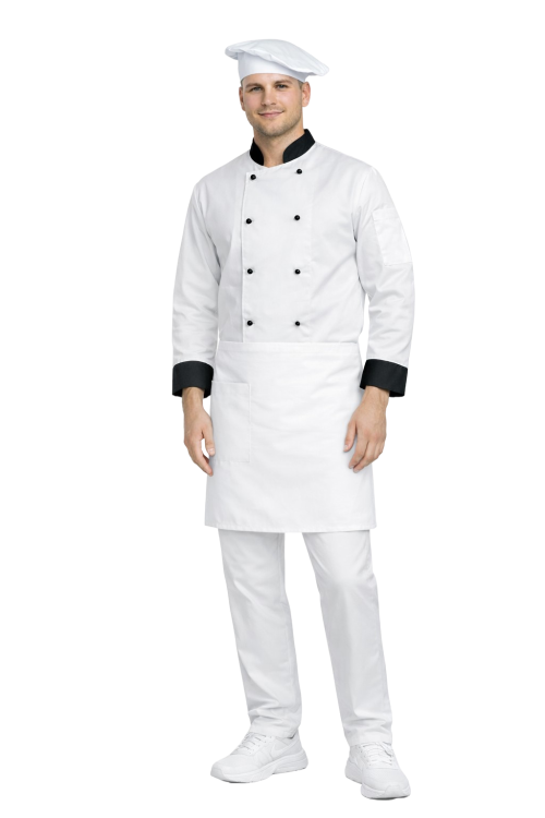 Zestaw gastronomiczny  z długim rękawem  bluza z czarnymi wstawkami  zapaska w kolorze  białym