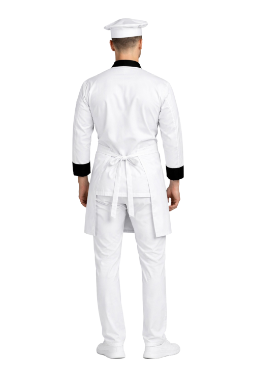 Zestaw gastronomiczny męski  z długim rękawem  bluza z czarnymi wstawkami  zapaska w kolorze  białym