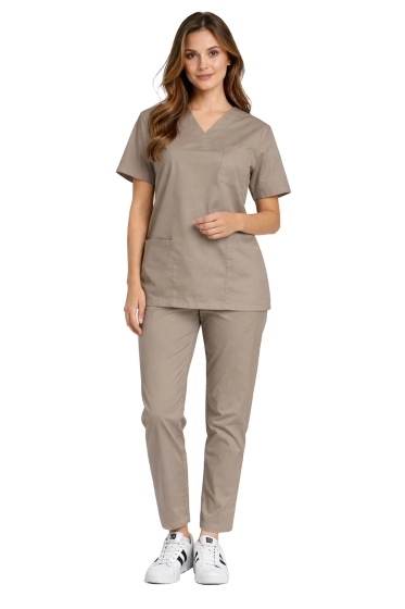 Set medico CLINIC - Giacca e pantaloni a sigaretta colore cappuccino