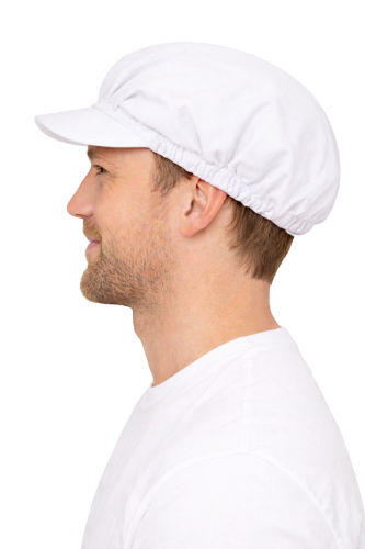 Czapka kucharska z twardym daszkiem spinner biała widok z boku.png