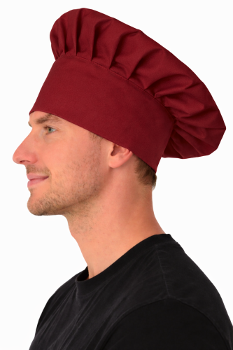 Czapka kucharza szefa kuchni bordowa widok z boku.png
