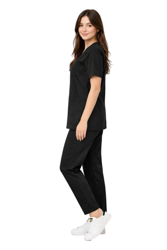 100% bawełna, czarny komplet medyczny dla kobiet
