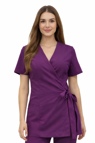 Żakiet kopertowy w fioletowym kolorze z krótkim rękawem.png