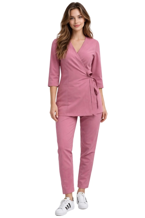 Komplet medyczny damski BASIC PREMIUM brudny róż   – 3 4 rękaw