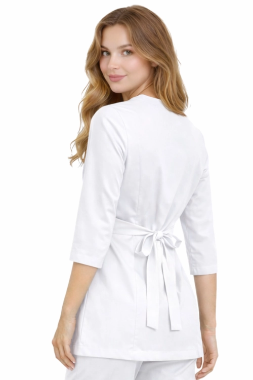 Kopertowa tunika medyczna damska biała 3/4 rękaw