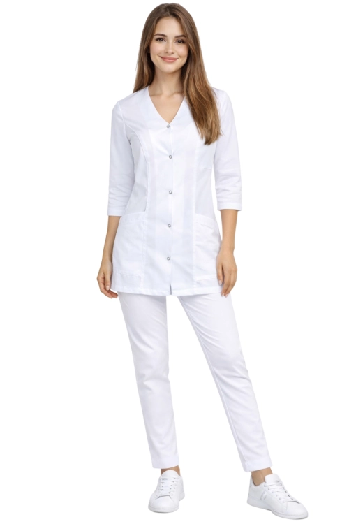 Damski komplet medyczny CASUAL PREMIUM w kolorze białym rękaw 3 4.png
