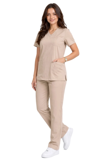 Set medico da donna classico taglio dritto beige - scrubs CASUAL PREMIUM