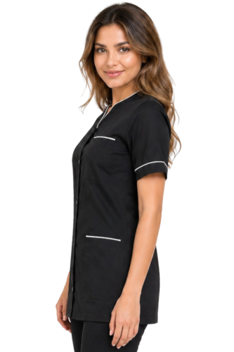 Czarny żakiet kosmetyczny z białą  lamówką  medyczny damski