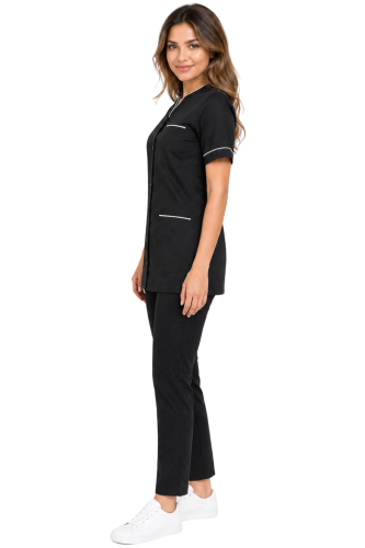 PHARMACY COMFORT damski komplet medyczny czarny  z białą lamówką