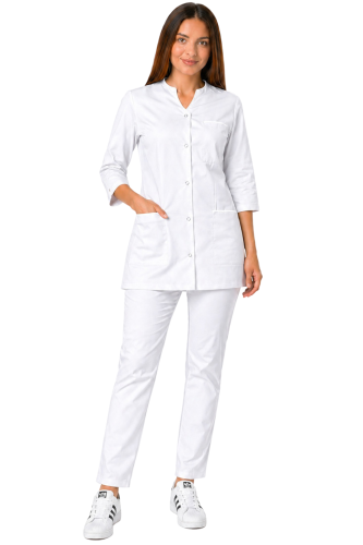 Komplet medyczny damski 3/4 rękaw z białą lamówką