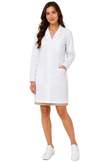Camice medico da donna bianco puro a maniche lunghe