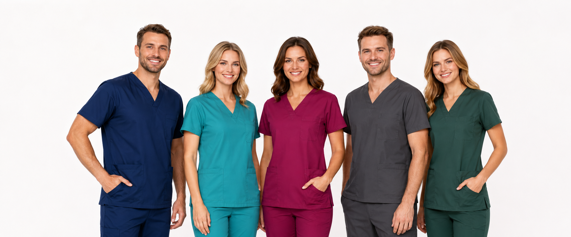 Team sanitario con divise mediche di diversi colori