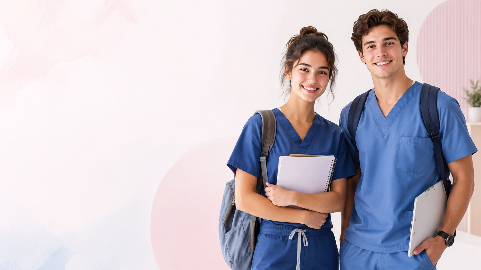 Studentessa e studente in divisa medicale blu